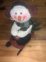 Snowman on Sled Plush Ornament Figure - $5.93