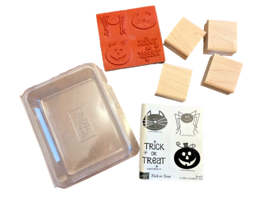 Stampin Up Trick or Treat Wood Unmounted Rubber Stamps 2003 Set of 4 Retired - £9.49 GBP