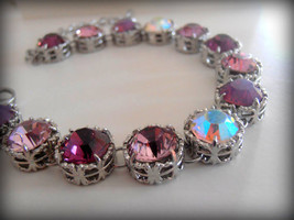 Amethyst Purple Swarovski Bracelet / Art Deco Crystal Jewelry / Filigree Link Cu - £39.47 GBP