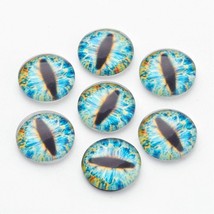 6 Eye Cabochons Dragon Eye Cabochons 12mm Round Glass Flat Backs Domed Blue - $3.29