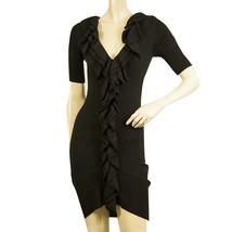 Karen Millen Black Ruffled Front Mini Length Short Sleeve Woolen Knit dr... - $123.75