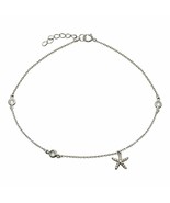 NWT Sterling Silver 925 Rhodium Plated Starfish Dangle Anklet with CZ 9&quot;... - £19.66 GBP
