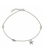 NWT Sterling Silver 925 Rhodium Plated Starfish Dangle Anklet with CZ 9&quot;... - $24.99