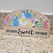 Decorative Wooden Plaque, Home Sweet Home, Bluebirds with Nest and Flowers