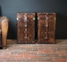 English Handmade Bridle Leather Occasional Side Table Trunks - £726.84 GBP