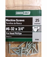 25-Pc Machine Screws #6-32 x 3/4&quot; Phillips Flat Head Zinc Crown Bolt 31592 - $6.40