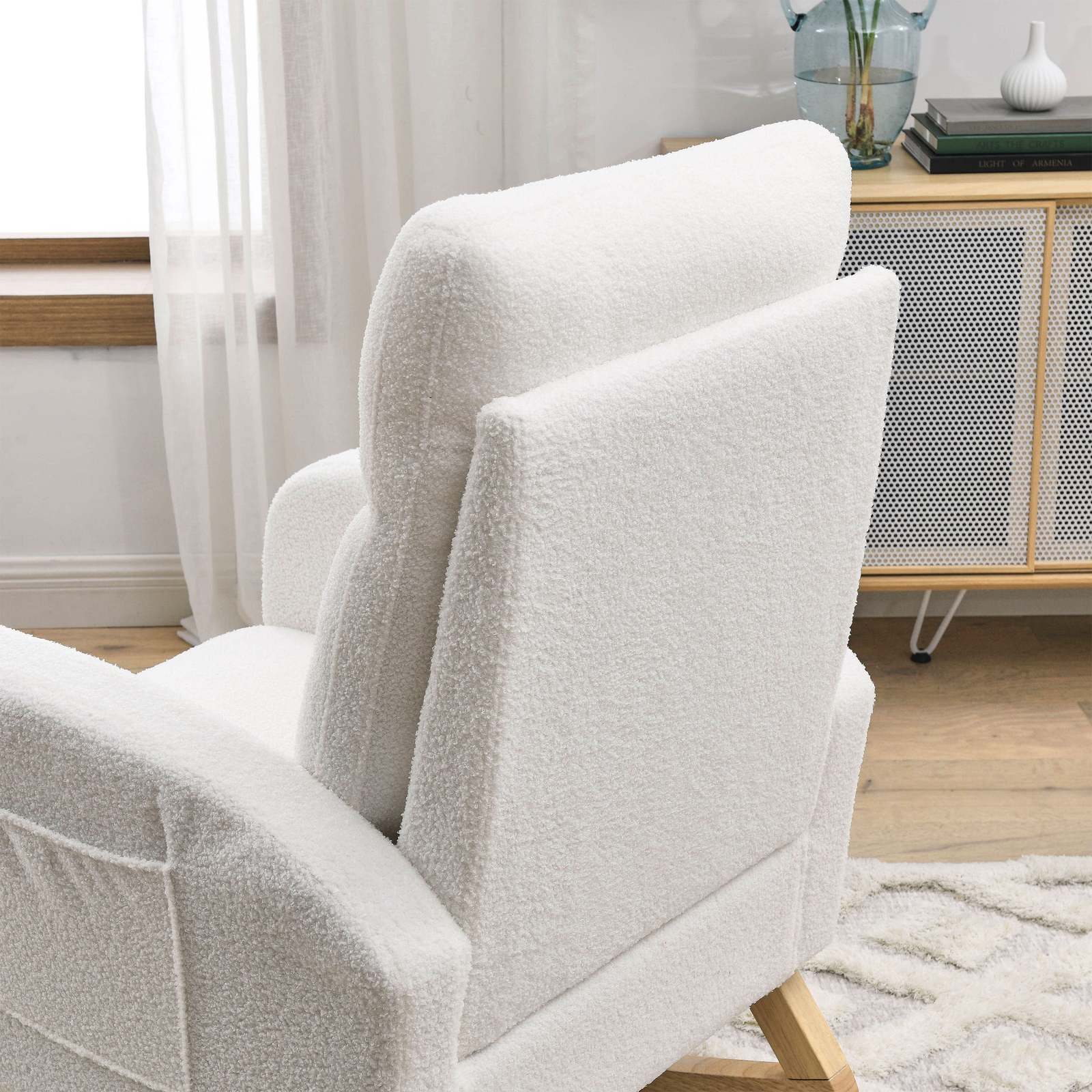 Welike Modern Accent High Back Living Room Lounge Rocking Chair, Ivory Item image 8
