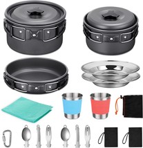 G4Free 21Pcs Camping Cookware Mess Kit Non-Stick Lightweight Pots Pan Set With - £35.34 GBP