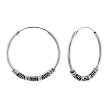 925 Sterling Silver 30 mm Bali Hoop Earrings with Circles - £17.18 GBP