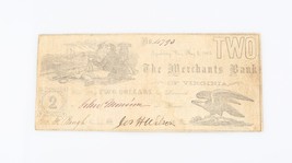 1861 Confédéré Deux Dollar Note Merchants Banque Lynchburg Virginia Civi... - €189,85 EUR