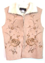 Beige Embroidered Vest w/Fur Collar &amp; Fur Lining by FU DA Sport Size Small - $22.49