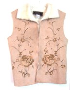 Beige Embroidered Vest w/Fur Collar &amp; Fur Lining by FU DA Sport Size Small - £18.13 GBP