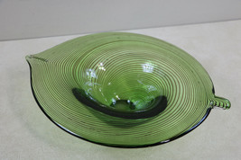 Vintage Murano Mid Century Art Glass Leaf Dish / Bowl Green &amp; Brown Accents - £28.74 GBP