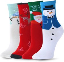 NEW Womens Girls Christmas Crew Socks 4 Pairs snowmen Santa &amp; reindeer s... - £7.82 GBP