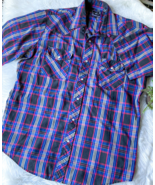 VTG ROPER WESTERN PEARL SNAP BUTTON RED BLUE BLACK PLAID SHORT SLEEVE SH... - €19,97 EUR