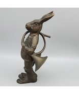 Bronze Rabbit Bunny Statue With Hunting Horn Vintage  - $9,405.71 MXN