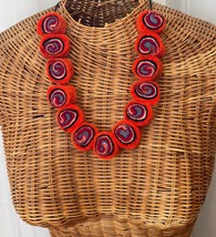 Colorful swirl felt bead necklace, one of a kind necklace, red statement necklac - £15.99 GBP