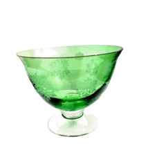 Vintage Frosted Snowflake Green Footed Bowl 1960s - £25.63 GBP