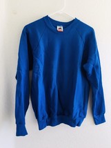 90&#39;s Vtg Fruit Of The Loom Deadstock New Sweatshirt L 50/50 Usa Made Plain Royal - £22.81 GBP