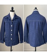 Vintage 70s Leisure Suit Button Jacket Dagger Pointed Collar Blue White S - $27.77 CAD