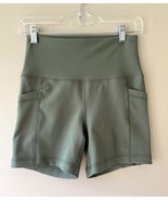 90 Degrees by Reflex Sage Green Pockets High Waist Ribbed Bike Shorts Si... - $256.98 MXN