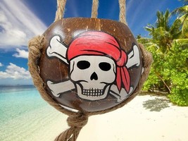 Hand Painted Pirate Hanging Coconut Shell Planter Tiki Decor Herbs Small Plants - £7.24 GBP