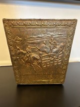 Antique Brass Over Wood Fireplace Tool Box Horse Battle Equestrian Embossed - £112.14 GBP