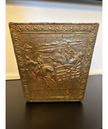 Antique Brass Over Wood Fireplace Tool Box Horse Battle Equestrian Embossed - £110.35 GBP