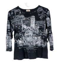 Cactus Italy Tshirt M Womens Black White Sequin 3/4 Sleeve Tourist Stretch - $17.68