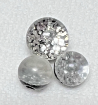 3 Antique Round Glass Paperweight Buttons w Silver Glitter 3/8 and 1/2 inch - $6.44