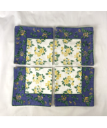 Set Of 4 Indian Cotton Block Print Floral Napkins 15&quot; x 15&quot; Blue Yellow ... - $20.84 CAD
