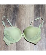 Victoria&#39;s Secret Green Bow Lace Trim Underwire Push Up Bra Size 34C FLAWS - $5.94
