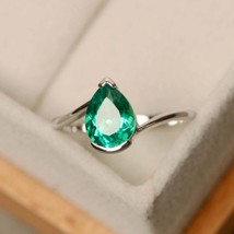 2Ct Pear Cut Green Emerald Solitaire Engagement Ring 14K White Gold Finish - £76.58 GBP