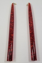 I) Pair of Polished Red Resin Gold Tone Flake Faux Decorative 10&quot; Candle... - £23.35 GBP