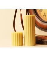 Handmade 100% Pure Beeswax Ribbed Pillar Round Candles 100% Cotton Wick ... - £9.70 GBP+