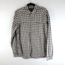 GAP 1969 Mens Button Down Shirt Plaid Pockets Collared Cotton Beige Blue M - $12.59