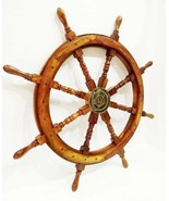 36&#39;&#39; Ship Wheel Brass Wooden Ship Steering Vintage Wall Boat Nautical De... - £139.56 GBP