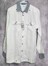 Bohio Linen Guayabera Button Shirt Mens Medium White Gingham Trim Tropic... - £46.46 GBP