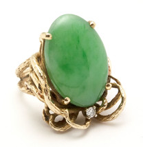 ESTATE APPLE GREEN JADEITE DIAMOND RING 14K GOLD 15g CLUSTER RESIZABLE 5... - $742.49