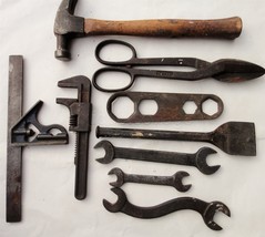 LOT antique TOOLS carpenter hammer tin snip baltimore chisel weiss wrenc... - $123.70