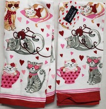 Set Of 2 Same Printed Kitchen Towels (15&quot;x25&quot;) Valentine&#39;s Day Romantic Cats, Mi - £11.86 GBP