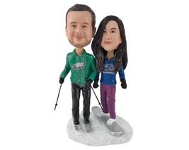 Custom Bobblehead Couple Of Skiers Ready To Skate Through - Wedding &amp; Couples Co - £121.22 GBP