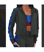 Buffalo Bills Cropped Full Zip Hoodie Hooded Jacket Medium Black Blue Ma... - $49.01