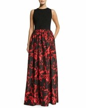 Aidan Mattox Sleeveless Floral Print Ball Gown Sz 6 Black Multi - £105.50 GBP