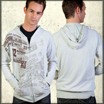 Salvage 12XU Skull Poster Typography Light Weight Mens Zip Hoodie Grey NEW L XL - £75.26 GBP