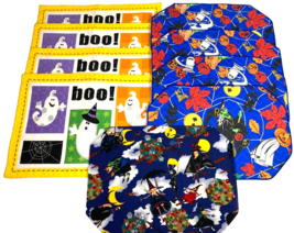Vintage 90s Halloween Placemat Lot Of 9 Cloth Fabric Witch Ghost Pumpkin Jol - £31.31 GBP