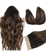 DOORES Tape in Hair Extensions Human Hair Balayage Dark Brown to Chestnu... - $69.99