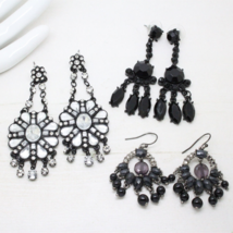 Vintage Jewellery Job Lot Earrings - Black / Silver Rhinestone Drop Stud... - $12.16
