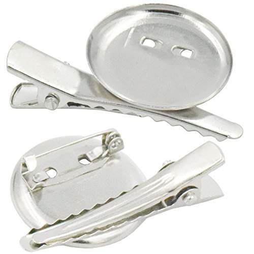 Bluemoona 100 PCS - Pad Brooch Tray 25mm 1" Alligator Clips 40MM Pin prong Needl