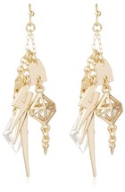 Fragments Multi Charm Lightning Bolt Crystal Gold Plated Drop Dangle Ear... - $14.99